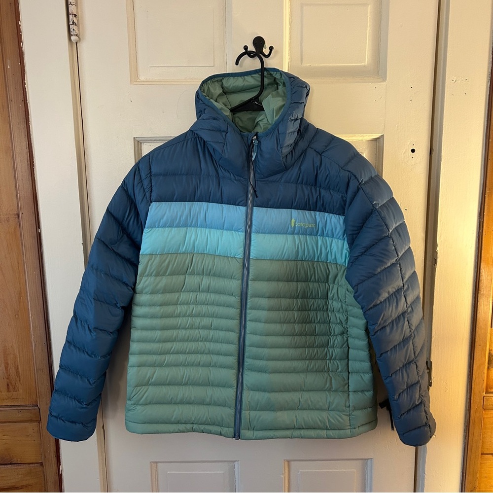Cotopaxi Fuego Blue and Green Puffer (Down) Jacket Women’s XL